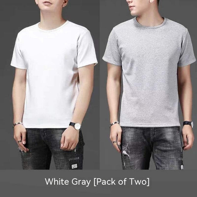 Thin Ice Silk Short Sleeve T-shirt Men's Summer Solid White Round Neck Trend Bottoming Shirt Top