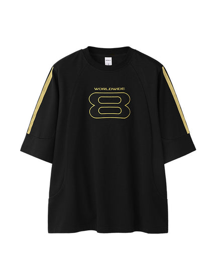 Stitching Sports Embroidery T-shirt American Style Loose Short Sleeve
