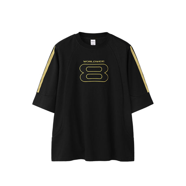 Stitching Sports Embroidery T-shirt American Style Loose Short Sleeve
