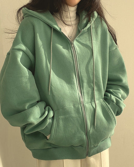 Zipper Plush And Thick Hood Sweater Women's Coat