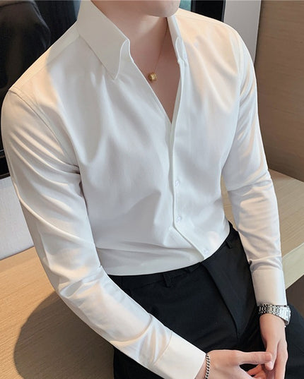 Large V-neck Men's Long-sleeved Business Shirt