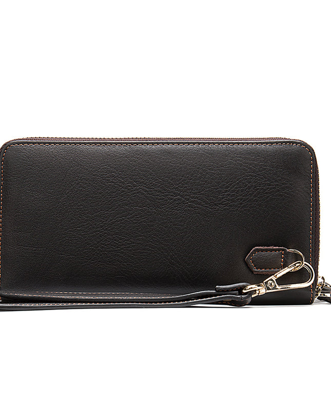 Men's Double Zipper Wallet Long First Layer Cowhide Large-capacity Handbag