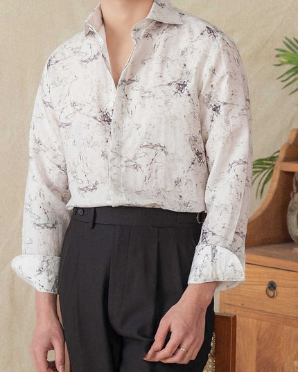 Thin Draping Breathable Long Sleeves Shirt Casual Retro Printed Shirt
