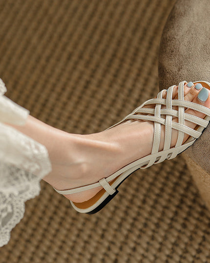 Fashionable French Retro Low Heel Hollow Sandals With Flat Bottom