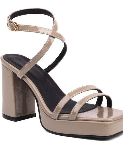 Summer Square Toe Thin Strap Buckle Wide Strap High Heels