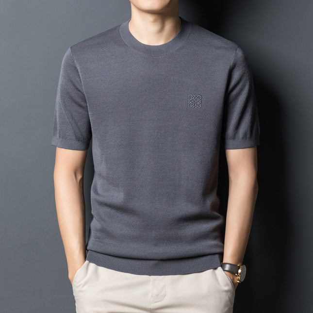 Cardigan Short Sleeve T-shirt Crew Neck Men's Sweater
