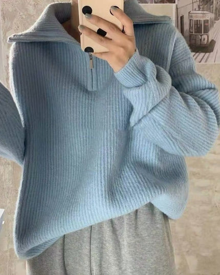 Women's Dacron Zipper Sweater Sweater Loose Outer Wear Bottoming Shirt