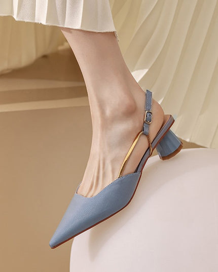 French Satin Temperament Low Heel Toe Sandals