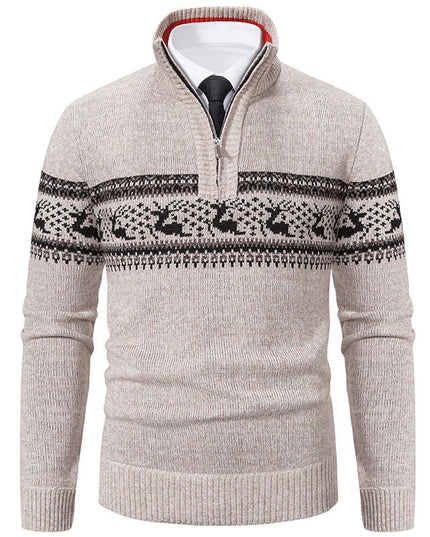 Plus Size Half-open Zipper Men's Autumn And Winter Loose Color Matching Knitwear