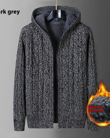 Men's Sweater Coat Loose Hooded Sweater Fleece-lined Thickened