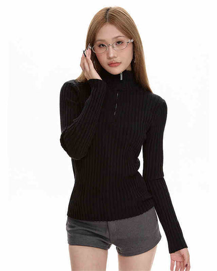 Black Long Sleeve Turtleneck Sweater Zipper Thickening Bottoming Shirt