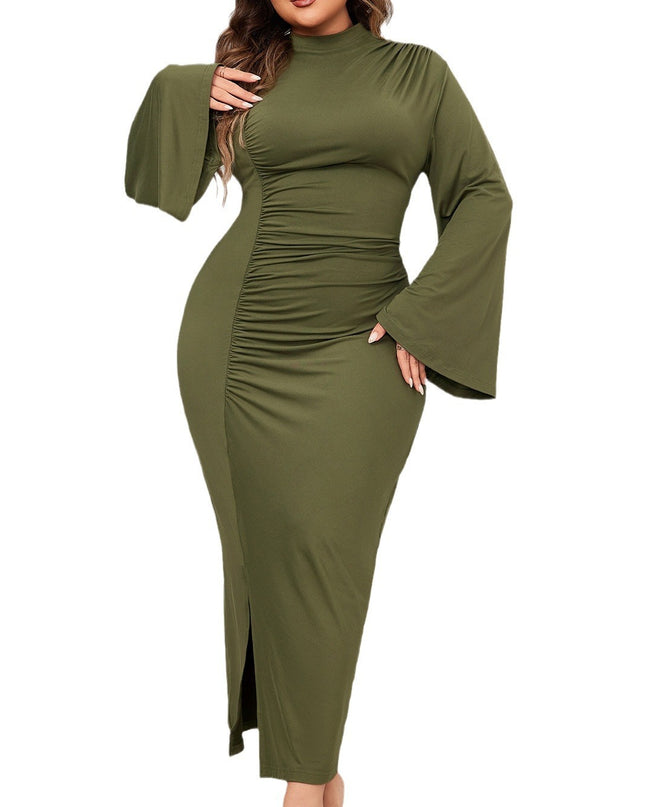 Spring And Autumn Solid Color Turtleneck Dress