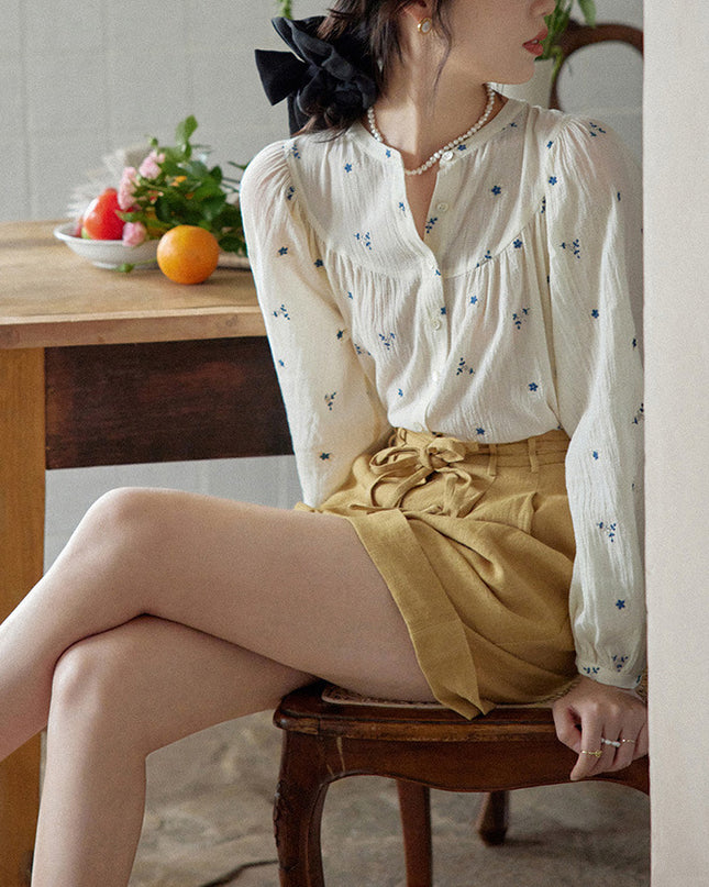 Women's Niche Loose Embroidered Floral Shirt