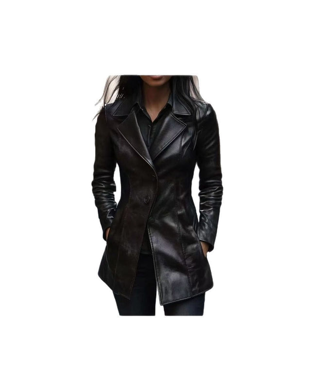 Women's PU Mid-length Casual Fashion Leather Coat