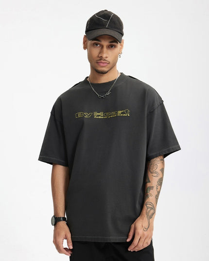 Worn Washed Embroidered T-shirt American Retro