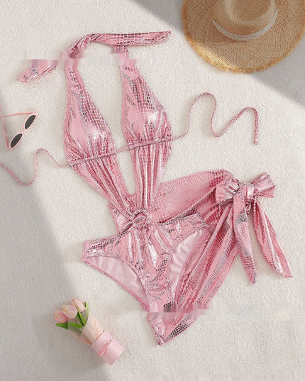 Beach Hot Spring Serpentine V-neck One Piece Swimsuit Lace-up