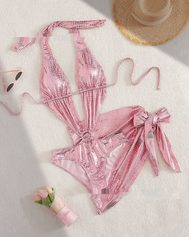 Beach Hot Spring Serpentine V-neck One Piece Swimsuit Lace-up