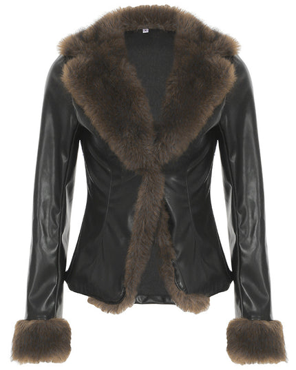American Street Loose Fur Collar Leather Coat