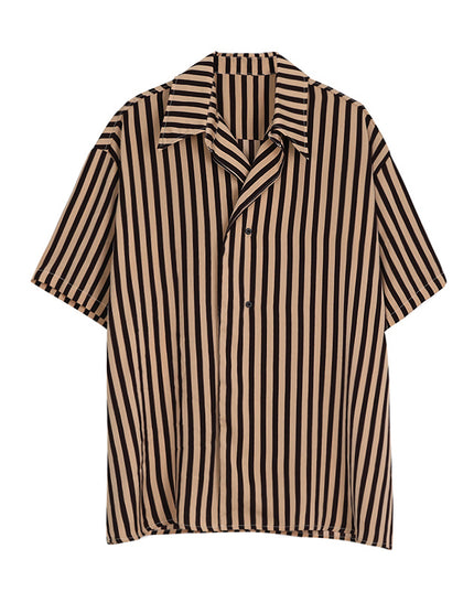 Men's Slanted Placket Striped Lapel Shirt