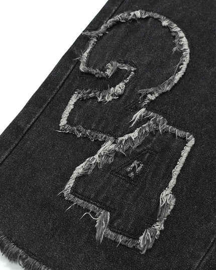 Men's Digital Cat Beard Affixed Cloth Embroidered Washed Jeans