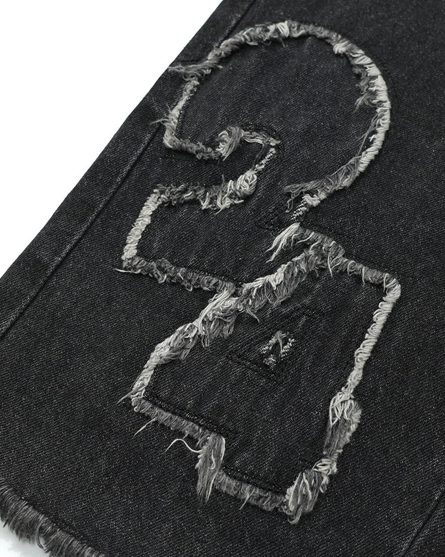 Men's Digital Cat Beard Affixed Cloth Embroidered Washed Jeans