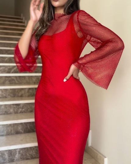 Mesh Long-sleeved Two-piece Maxi Dress