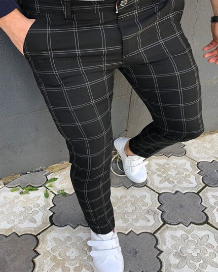 Spring And Autumn Slim Fit Men's Business Casual Pants Long Pants 3D Plaid