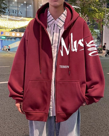 Hong Kong Style Letter Printed Full-zip Cardigan Jacket Top Coat