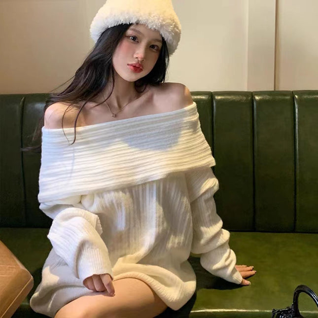 Idle Style Scarf Collar Solid Color Sweater Women's Loose Outer Wear Long Sleeve
