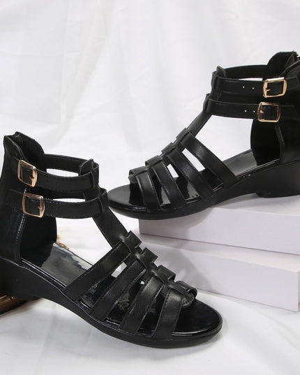 Women's Hollow-out Open Toe Zip Wedge Sandals