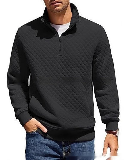 Long Sleeve Knitted Zip Pullover Plaid Sweatshirt