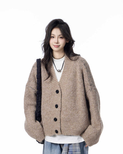 V-neck Knitted Cardigan Coat Women's Idle Style Loose Sweater