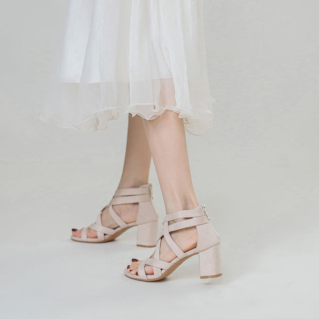 Chunky Heel Rhinestone Rome Classy High Heels