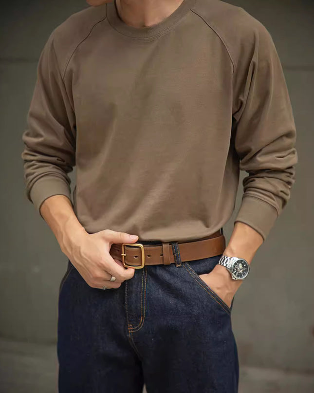 Vintage Cotton Raglan Long Sleeve Neckline Inner Bottoming Shirt Autumn Men