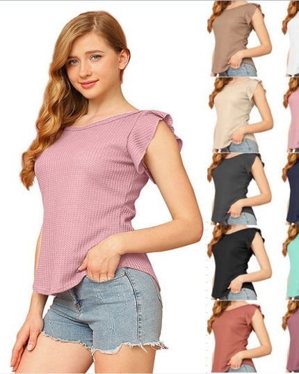 Fashion Summer Round Neck Ruffled Sweet Style Short Sleeve