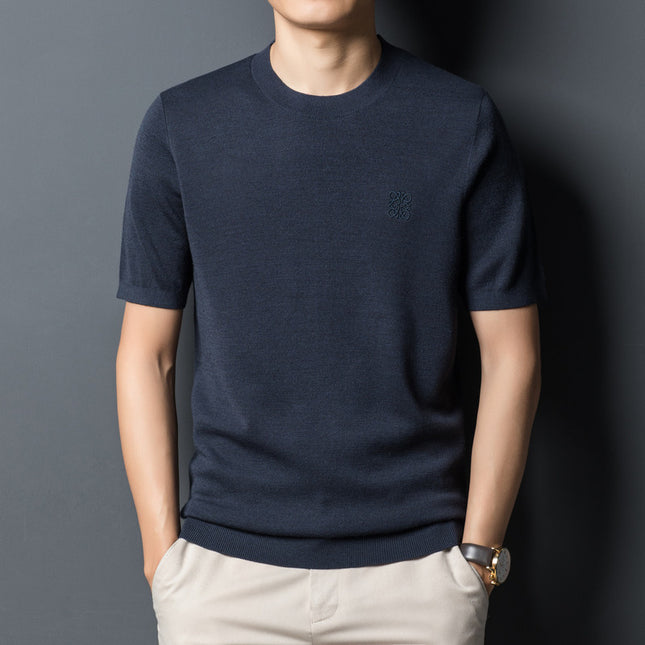 Cardigan Short Sleeve T-shirt Crew Neck Men's Sweater