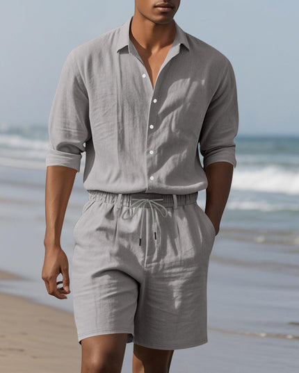 Long Sleeve Shirt Casual Shorts Beach Suit