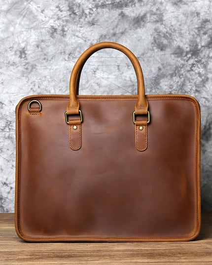 Vintage Crazy Horse Leather Handmade Men’s Handbag | Large Capacity Top Layer Cowhide Bag