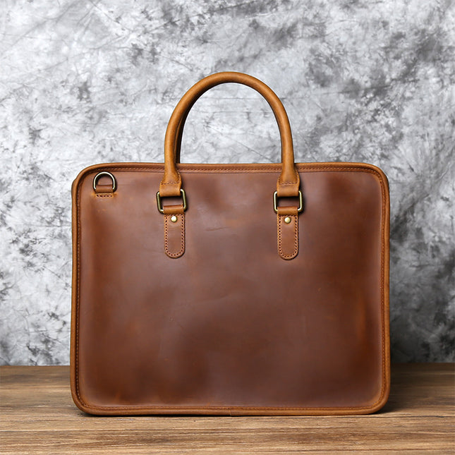 Vintage Crazy Horse Leather Handmade Men’s Handbag | Large Capacity Top Layer Cowhide Bag