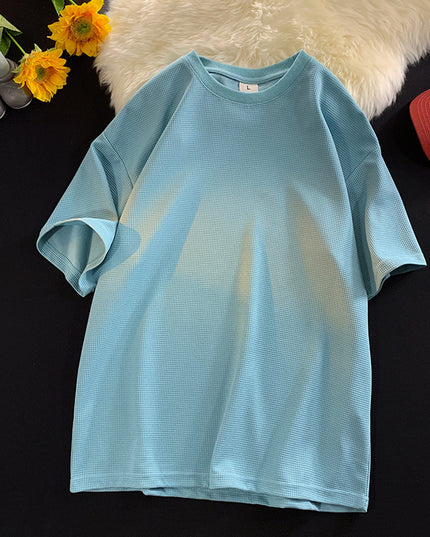 Men's Casual Solid Color Waffle Short Sleeved Shirt