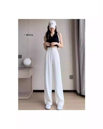 Women's Wide-leg Pants Summer Thin High Waist Slimming Draping Figure Small Straight Single Buckle Casual