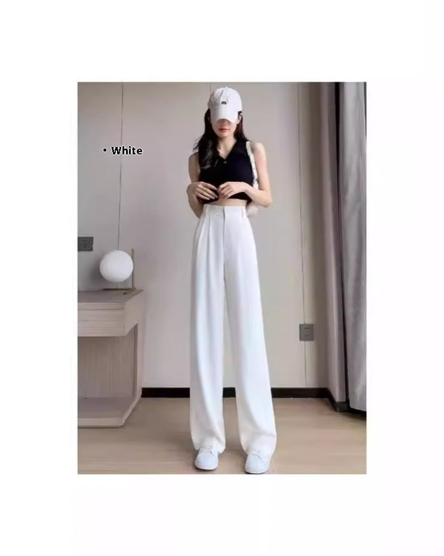 Women's Wide-leg Pants Summer Thin High Waist Slimming Draping Figure Small Straight Single Buckle Casual