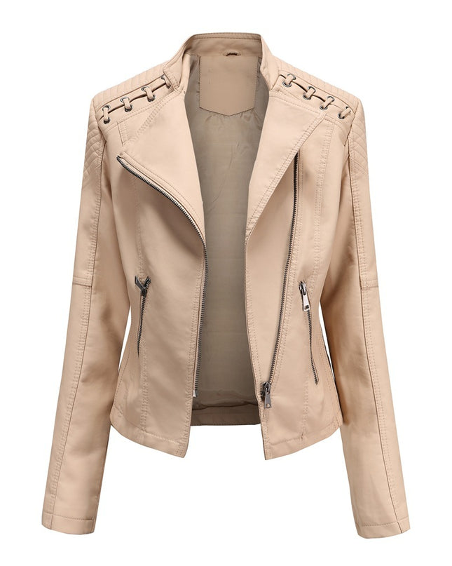 Slim Fit Thin Leather Coat Women's Motorcycle Clothing