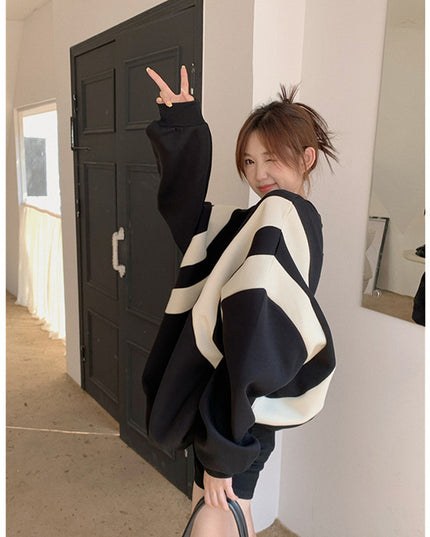 Stitching Contrast Color Design Ins Korean Style Sweater For Women