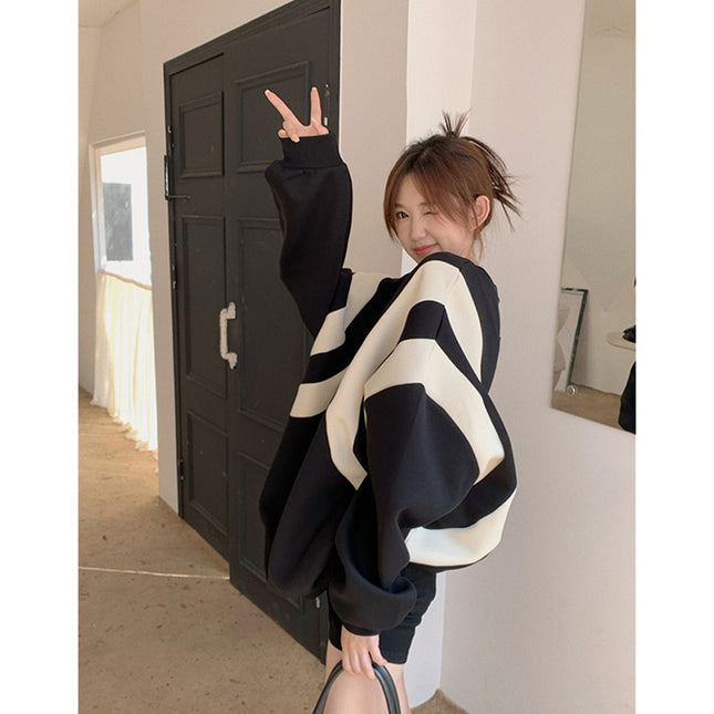 Stitching Contrast Color Design Ins Korean Style Sweater For Women