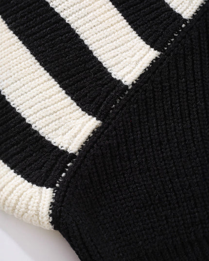 Plus Size Stripe Contrast Color V-neck Long-sleeve Knitwear