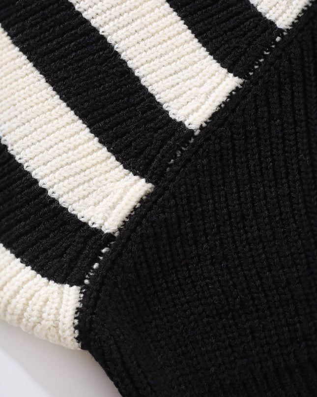 Plus Size Stripe Contrast Color V-neck Long-sleeve Knitwear
