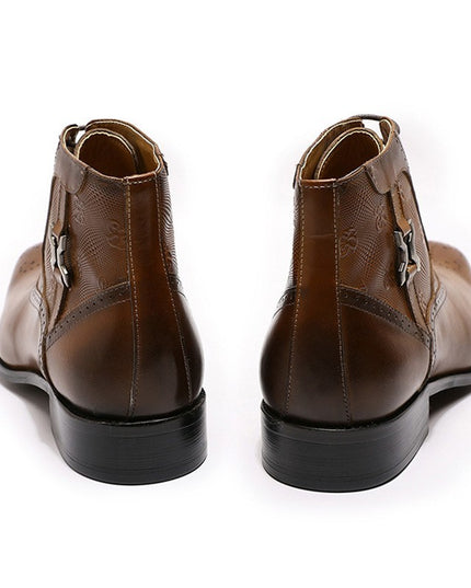 Men's Pointed Leather Boots Front Lace-up  Boots
