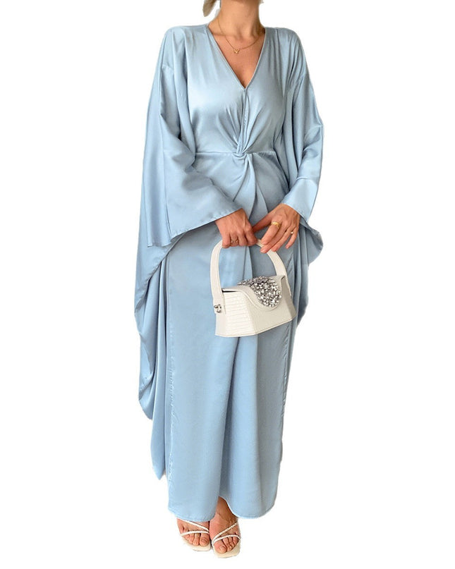 Elegant Solid Color Long Sleeve Waist Maxi Dress Women