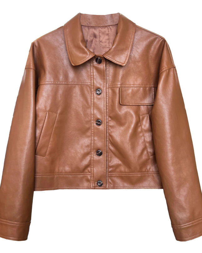 Women's Fall Lapels Motorcycle Short Jacket